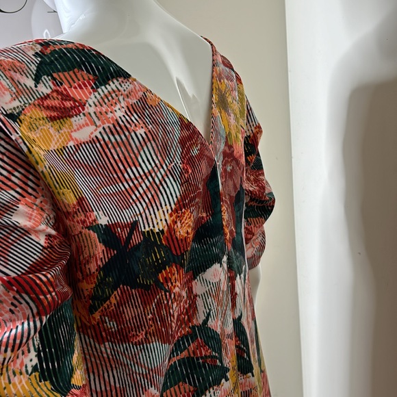 Halogen Striped Floral Abstract Shift Dress with ruched sleeves, size L - Picture 6 of 8